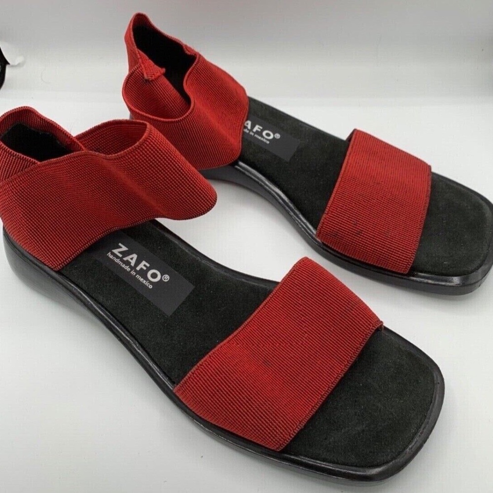 ZAFO Women's Elastic Strap Sandals - Handmade in Mexico - Size 7 - Red & Black